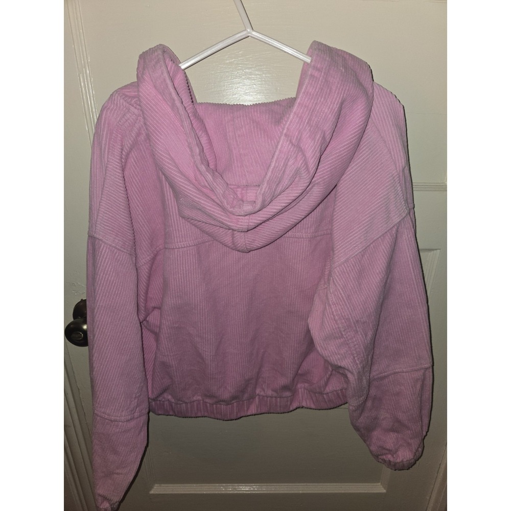 FOREVER 21 Pink Corduroy Zip Up Hoodie Jacket Women's Medium Casual Cropped - Picture 4 of 4